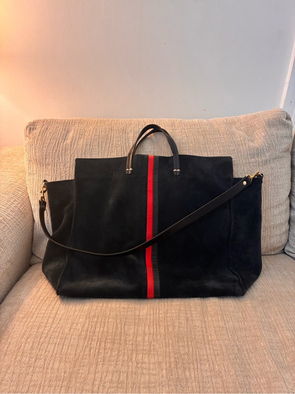 Clare V. Simple Tote in Marine Suede with Stripes - Picture 4 of 8